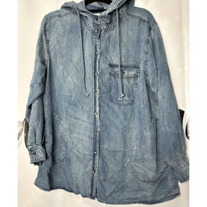 Easel Tencel Hooded Button Up Shirt Womens Small Artsy Western Boho Crunchy